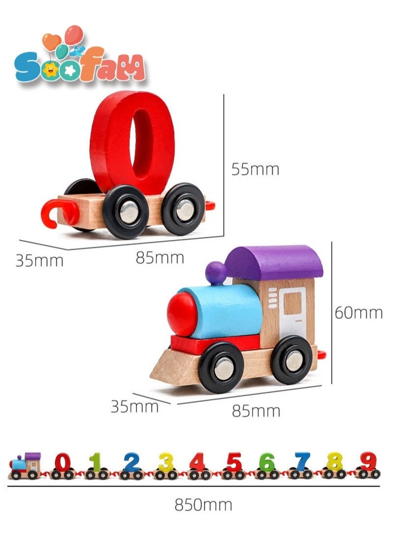 Soofam - 11 Pieces Wooden Train Cars Set with Numbers,Count & Color Montessori Educational Toys for Toddlers - Image 1