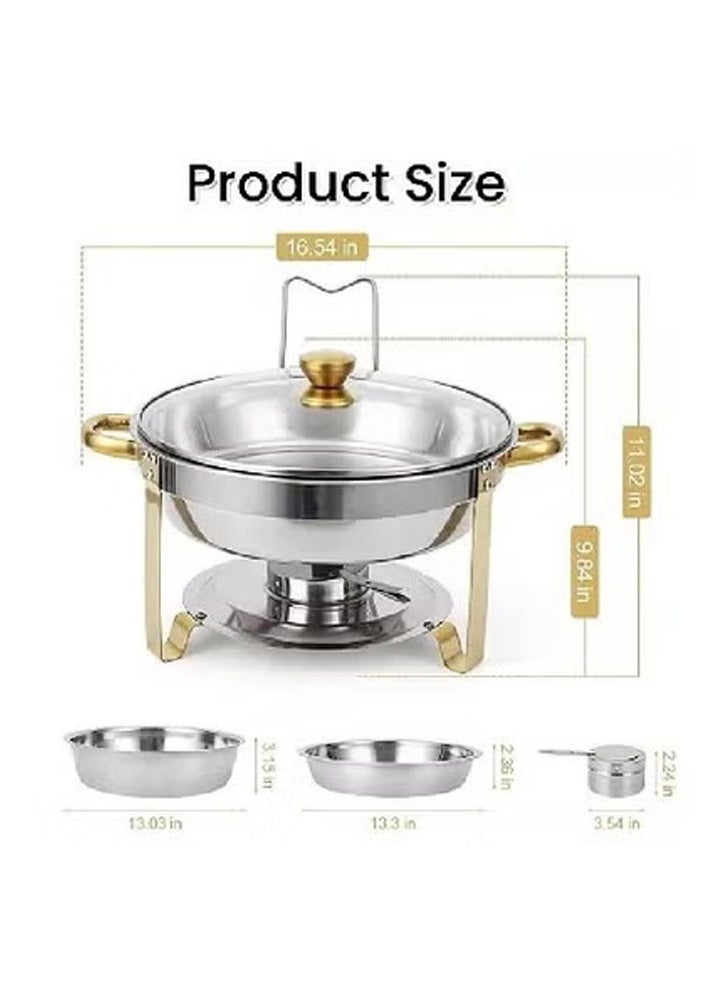 كيكي وعاء ساخن أنيق مزدوج القسم من الفولاذ المقاوم للصدأ مع لمسات ذهبية وغطاء شفاف - Image 3