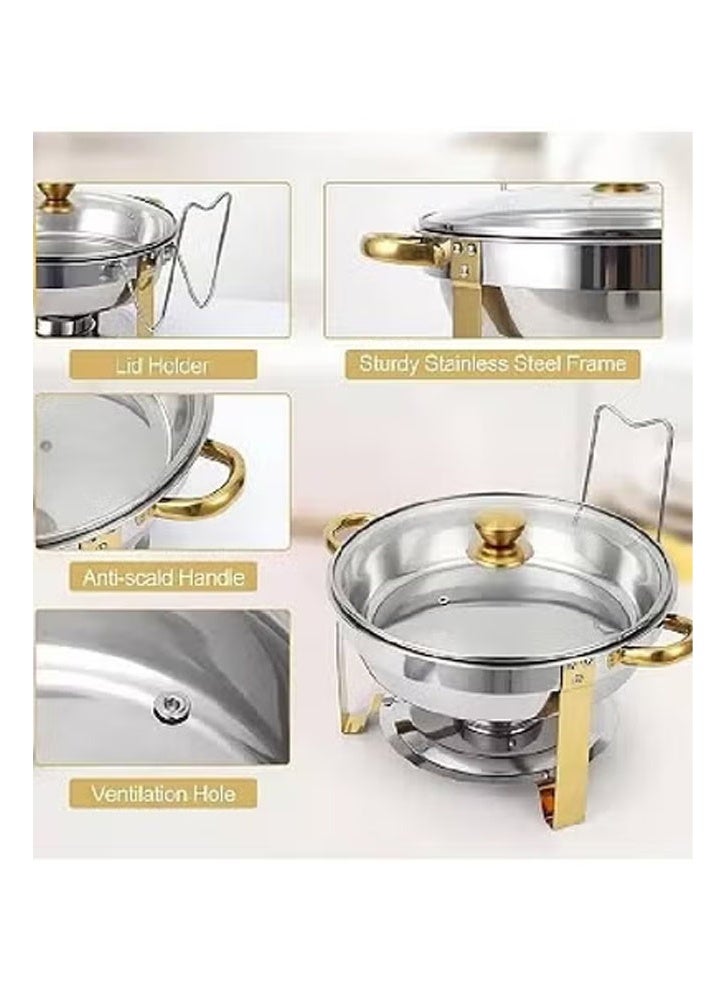 كيكي وعاء ساخن أنيق مزدوج القسم من الفولاذ المقاوم للصدأ مع لمسات ذهبية وغطاء شفاف - Image 2