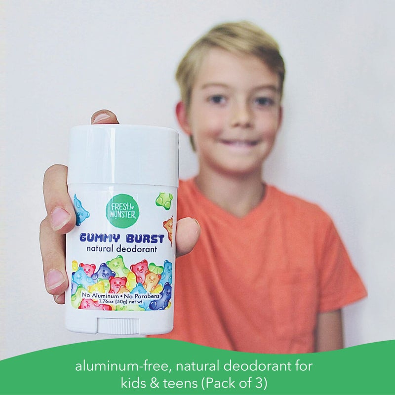 Fresh Monster Natural Deodorant for Kids and Teens I Aluminum-Free, Paraben-Free and Hypoallergenic I Dermatologist Tested I 24-Hour Protection I Gummy Burst I 1.76 oz I 3 Pack - Image 3