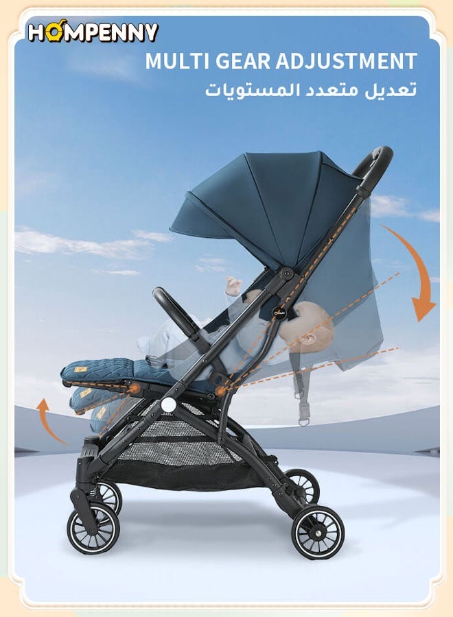 Hompenny Lightweight Travel Baby Stroller – One-Click Folding, Extra-Thick Seat Cushion, Cabin-Approved, Adjustable Backrest & Canopy, 360° Swivel Front Wheels, Suitable for 0–6 Years, Supports up to 60KG - Image 2