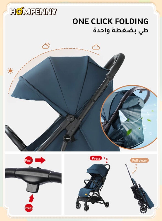 Hompenny Lightweight Travel Baby Stroller – One-Click Folding, Extra-Thick Seat Cushion, Cabin-Approved, Adjustable Backrest & Canopy, 360° Swivel Front Wheels, Suitable for 0–6 Years, Supports up to 60KG - Image 3