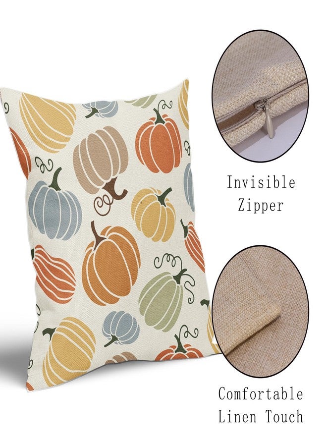 Aytipun Fall Pillow Covers 18x18 Set of 2 Thanksgiving Themed Blue Yellow Orange Pumpkin Print Decorative Throw Pillows Outdoor Autumn Harvest PillowCase Farmhouse Linen Cushion Case Decor for Sofa Couch Bed - Image 4