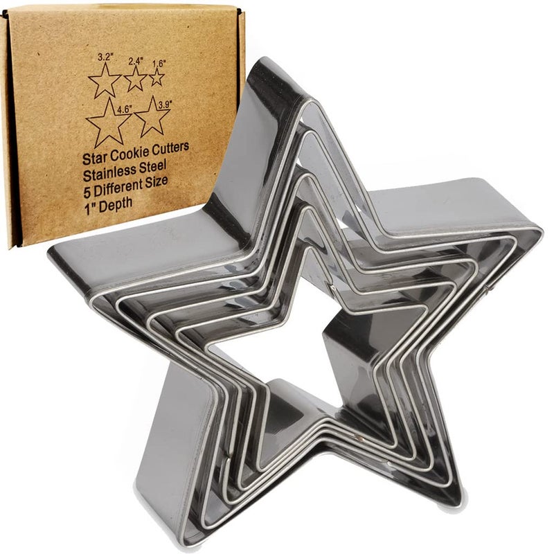 Antallcky Star Cookie Cutter Set-5 pcs Stainless Steel Five-pointed Star Biscuit Molds Fondant Cake Cookie Cutter Set Pastry Mold-for 3d Christmas Tree/Linzer Cookies - Image 1