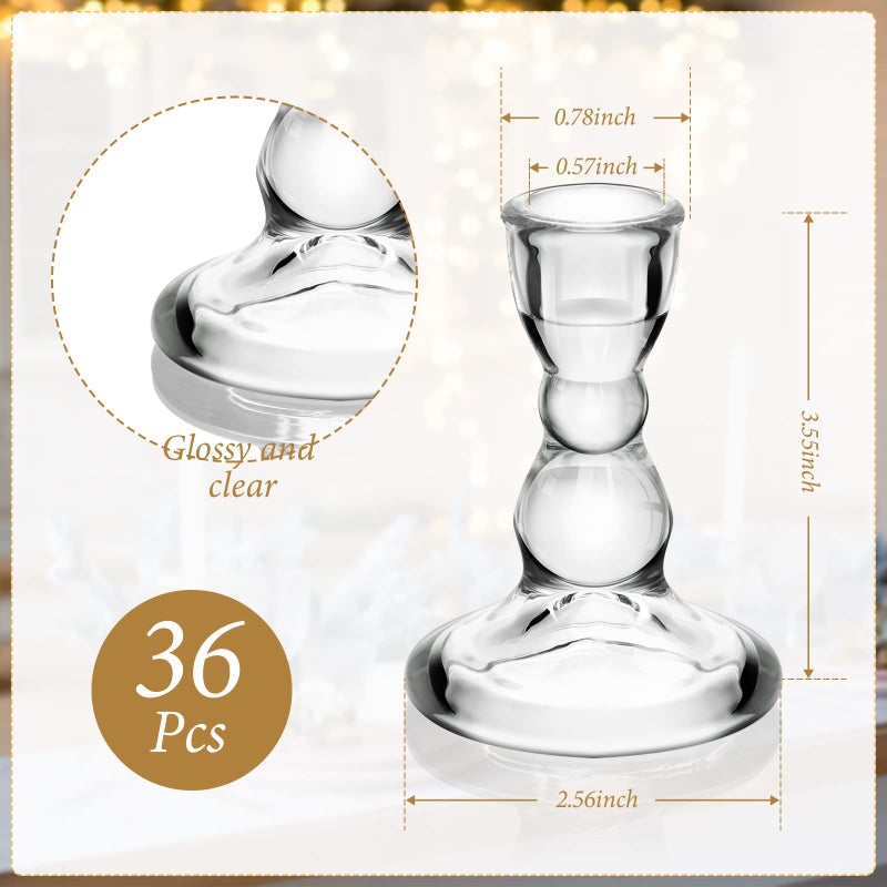 Sieral Set of 36 Clear Glass Taper Candle Stick Holders Bulk Small Tapered Pillar Candlestick Holders for Wedding Table Centerpieces Holiday Party Windowsill Decor  - Image 2