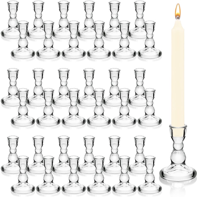 Sieral Set of 36 Clear Glass Taper Candle Stick Holders Bulk Small Tapered Pillar Candlestick Holders for Wedding Table Centerpieces Holiday Party Windowsill Decor  - Image 1