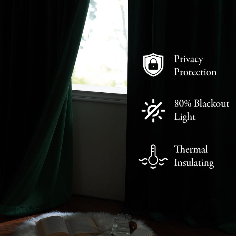 KGORGE Velvet Blackout Curtains 84 inches Luxury Soundproof Room Darkening Thermal Insulated Dark Green Velvet Curtains for Living Room French Door, Rod Pocket, Set of 2, W52 x L84, Hunter Green - Image 3