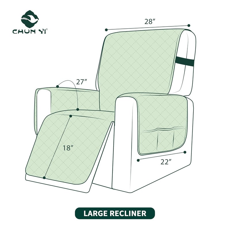 CHUN YI Recliner Chair Cover Reversible Large Recliner Slipcover for Dogs Seat Width to 28 Inch Washable Recliner Chair Protector with Elastic Adjustable Strap for Kids and Pets (Large, Green) - Image 3