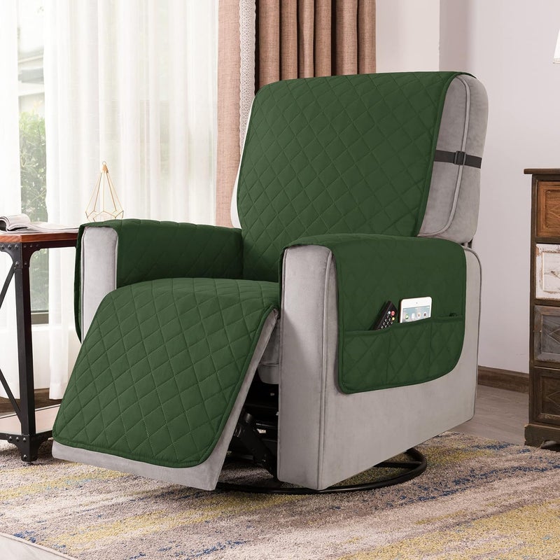 CHUN YI Recliner Chair Cover Reversible Large Recliner Slipcover for Dogs Seat Width to 28 Inch Washable Recliner Chair Protector with Elastic Adjustable Strap for Kids and Pets (Large, Green) - Image 2