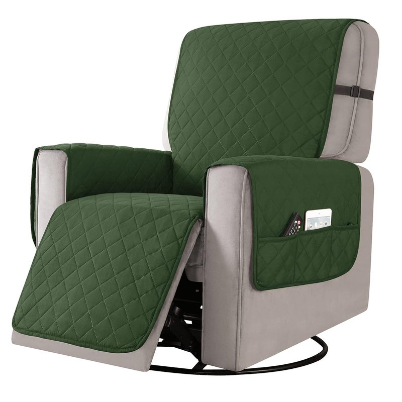 CHUN YI Recliner Chair Cover Reversible Large Recliner Slipcover for Dogs Seat Width to 28 Inch Washable Recliner Chair Protector with Elastic Adjustable Strap for Kids and Pets (Large, Green) - Image 1