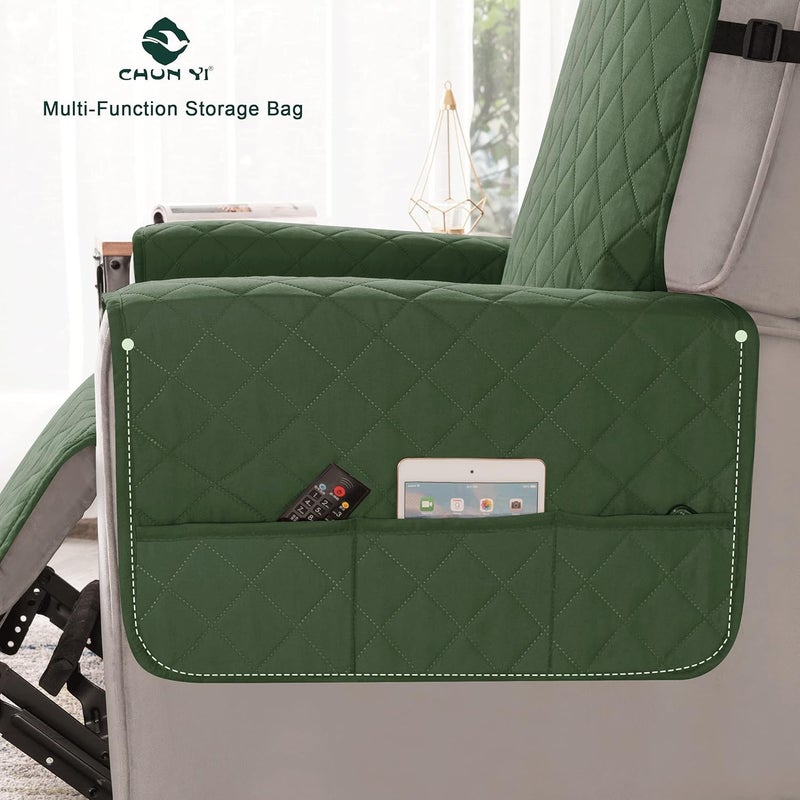 CHUN YI Recliner Chair Cover Reversible Large Recliner Slipcover for Dogs Seat Width to 28 Inch Washable Recliner Chair Protector with Elastic Adjustable Strap for Kids and Pets (Large, Green) - Image 5