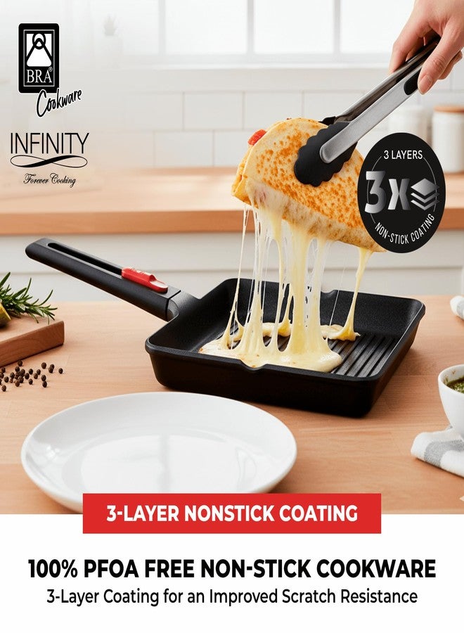BRA COOKWARE Infinity Nonstick Ribbed Grill Pan (11x11 Inch) | Cast Aluminum Searing Skillet | PFOA/PFAS Free Square Griddle | All Cooktops (incl Induction) Grilling Skillet | Removable Handle - Image 5