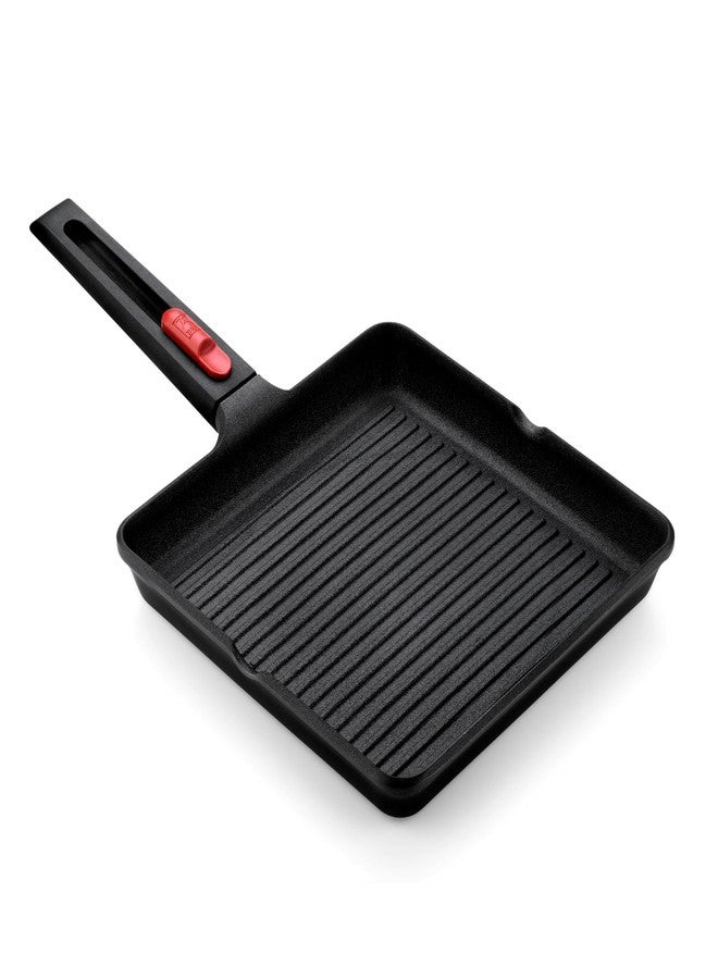 BRA COOKWARE Infinity Nonstick Ribbed Grill Pan (11x11 Inch) | Cast Aluminum Searing Skillet | PFOA/PFAS Free Square Griddle | All Cooktops (incl Induction) Grilling Skillet | Removable Handle - Image 1