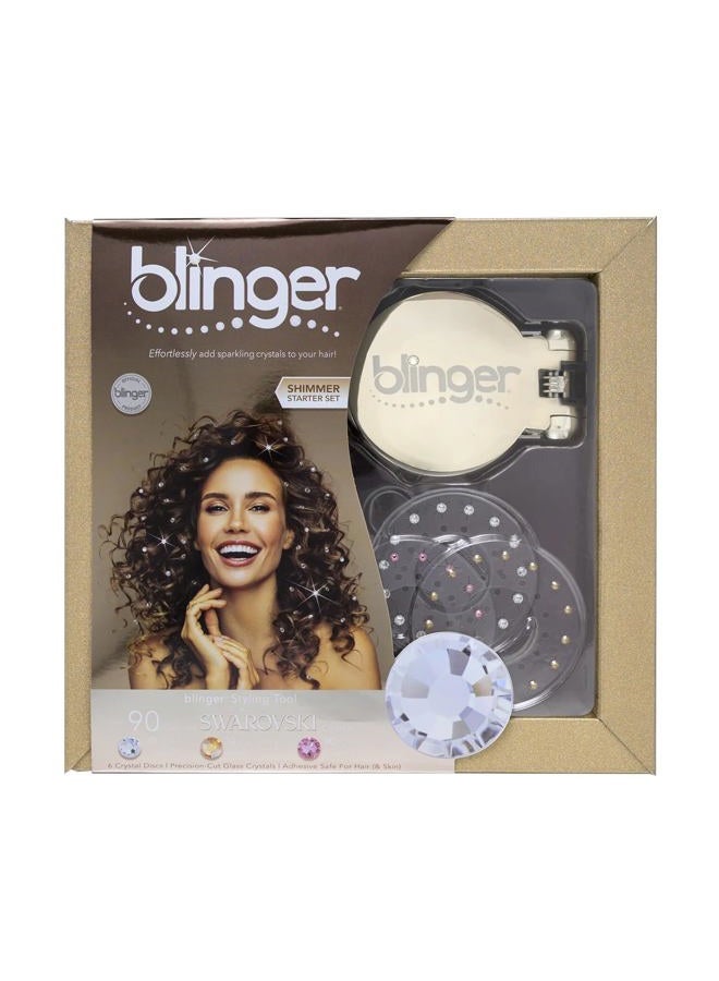 Blinger ® Shimmer Starter Set with Gold-Plated blinger Styling Tool & 90 Precision-Cut Glass Crystals | Precision-Cut Glass Crystal Bedazzler for Hair & Skin - Image 1