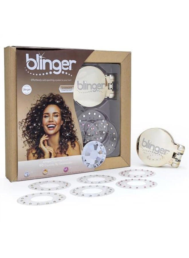 Blinger ® Shimmer Starter Set with Gold-Plated blinger Styling Tool & 90 Precision-Cut Glass Crystals | Precision-Cut Glass Crystal Bedazzler for Hair & Skin - Image 2
