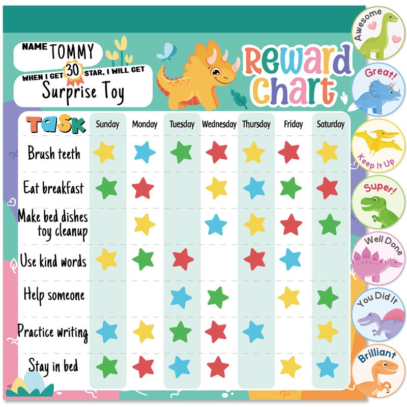yasest Reward Chart for Kids â€“ Dinosaur Magnetic Kids Behavior Chart, Pad with 26 Chore Charts, 1920 Star Stickers, 49 Incentive Stickers, Responsibility Chart for Kids Boys Toddlers - Kids Chore Chart - Image 1