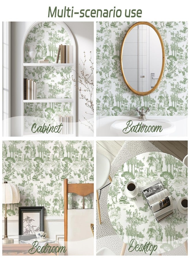 WENMER Toile Wallpaper, 17.7" X 590" Green and White Peel and Stick Wall Paper, Toile de Jouy Wallpaper, French Vintage Contact Paper for Bedroom, Walls, Backdrop, Cabinet, Home Decor - Image 3