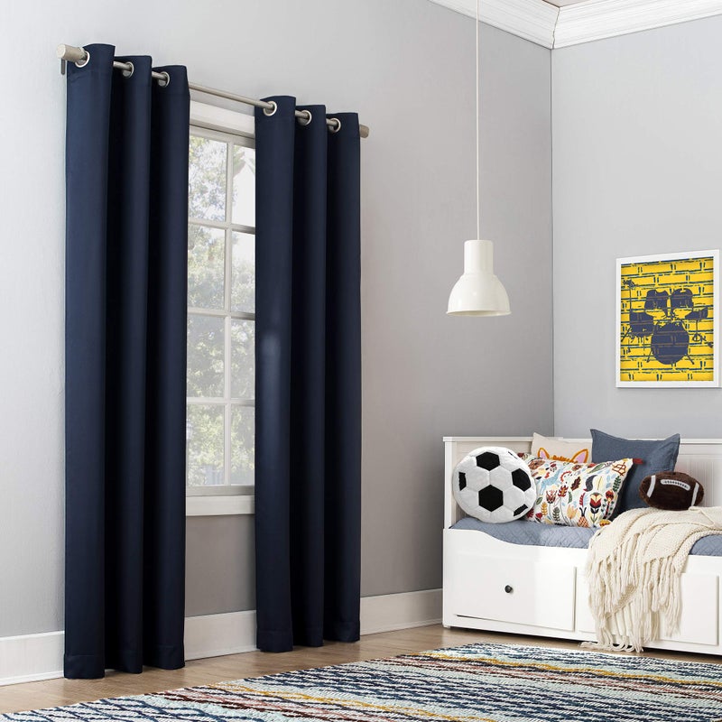 Sun Zero Riley Kids Bedroom Blackout Grommet Curtain Panel 40 x 84 Navy Blue