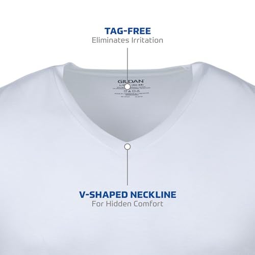 Gildan تي شيرتات رجالية من جيلدان بتصميم على شكل حرف V، عبوة متعددة، نمط G1103، أبيض (6 قطع)، مقاس 2X-Large - Image 3