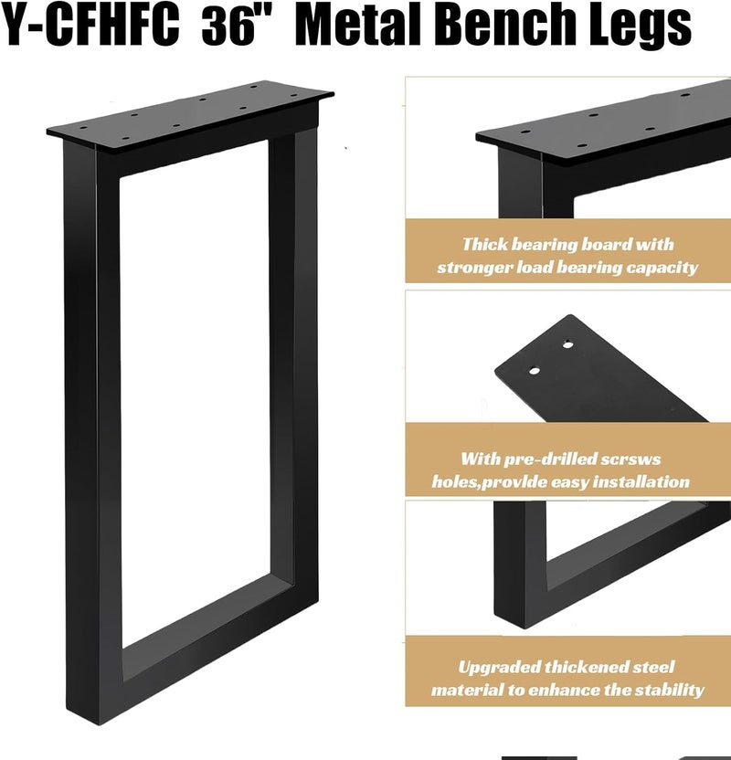 YCFHFC 36" Metal Desk Legs Bar Table Legs, Heavy Duty Furniture Feets with Adjustable Protector Feet for Coffee & Dining Table, Black, Set of 2 - Image 4