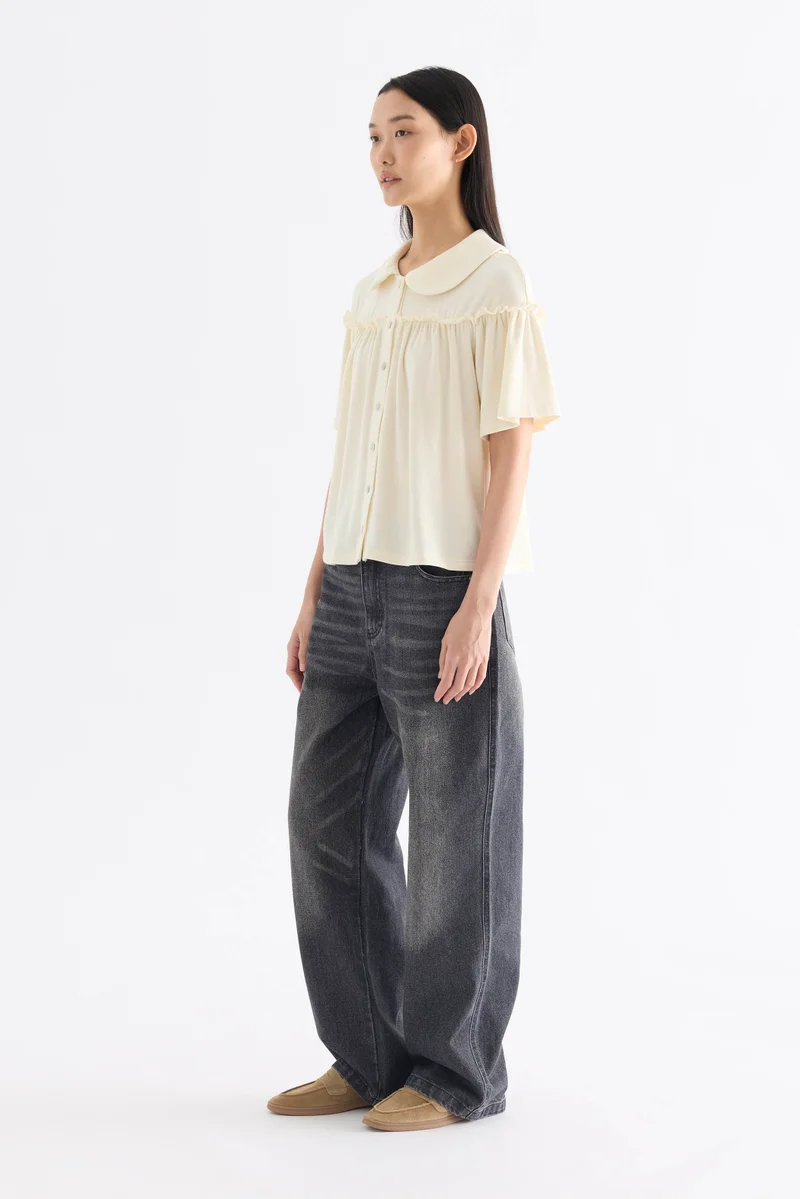 The Editor's Market  Dion Mid-Rise Straight Leg Jeans - Washed Black Denim for Women | Best Price UAE