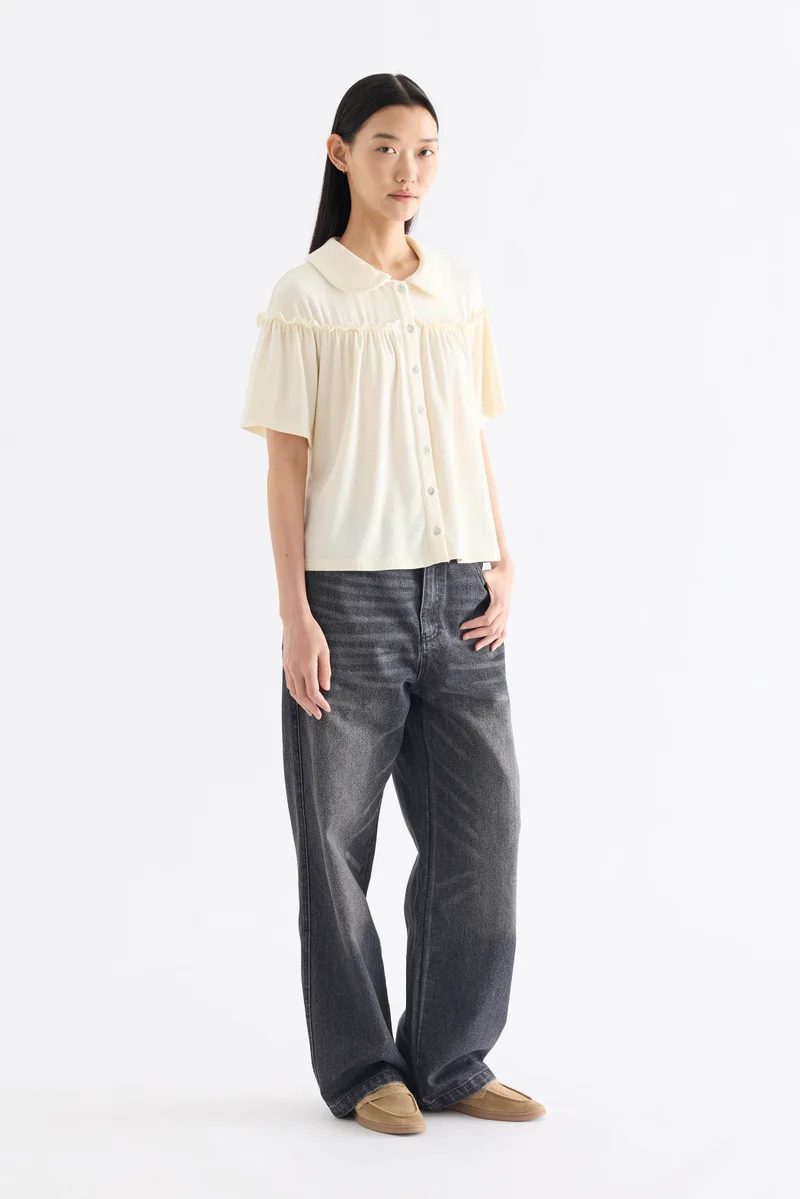 The Editor's Market  Dion Mid-Rise Straight Leg Jeans - Washed Black Denim for Women | Best Price UAE