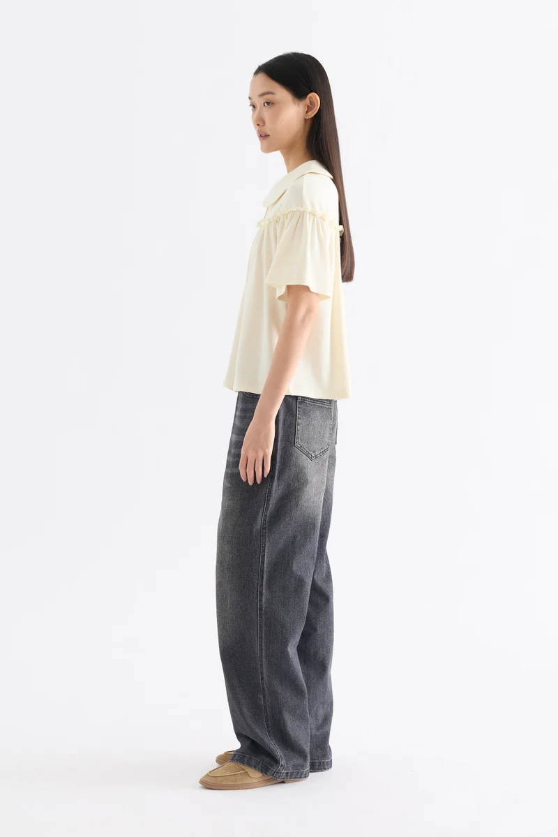 The Editor's Market  Dion Mid-Rise Straight Leg Jeans - Washed Black Denim for Women | Best Price UAE