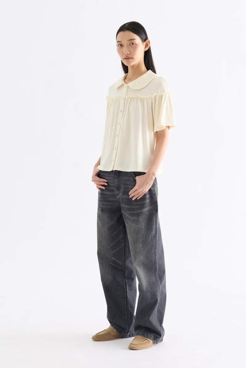 The Editor's Market  Dion Mid-Rise Straight Leg Jeans - Washed Black Denim for Women | Best Price UAE
