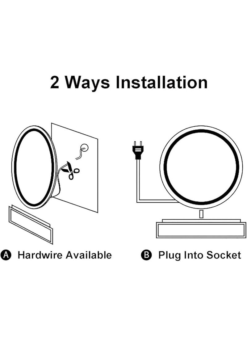 تايمي مرآة دائرية للحمام بإضاءة خلفية يتم تثبيتها علي الحائط  ويمكن التحكم في الاضاءة عن طريق زر باللمس - مرآة بتصميم عصري تعطي ديكور رائع للمنزل مقاس 40 سم - Image 5