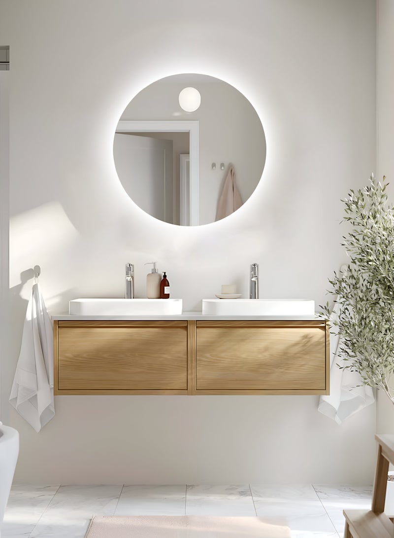 تايمي مرآة دائرية للحمام بإضاءة خلفية يتم تثبيتها علي الحائط  ويمكن التحكم في الاضاءة عن طريق زر باللمس - مرآة بتصميم عصري تعطي ديكور رائع للمنزل مقاس 40 سم - Image 1