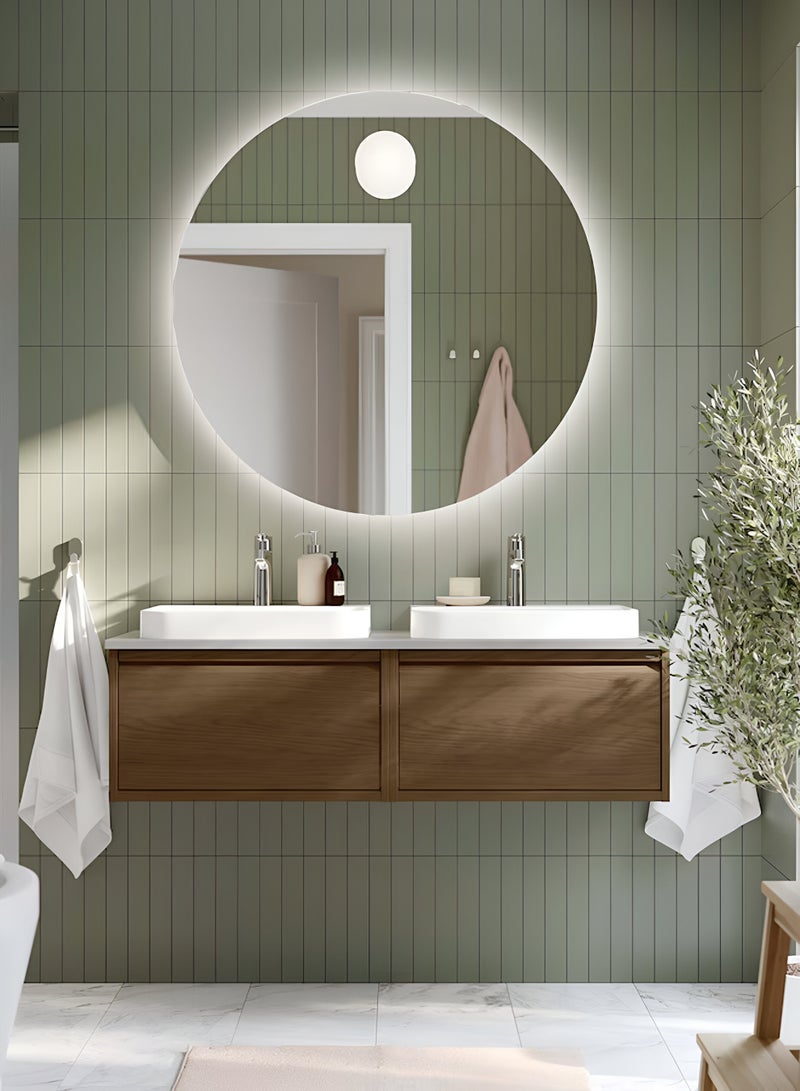 تايمي مرآة دائرية للحمام بإضاءة خلفية يتم تثبيتها علي الحائط  ويمكن التحكم في الاضاءة عن طريق زر باللمس - مرآة بتصميم عصري تعطي ديكور رائع للمنزل مقاس 40 سم - Image 3