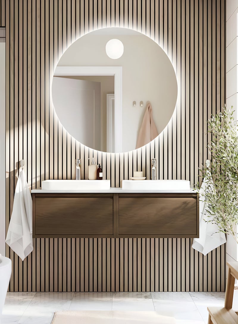 تايمي مرآة دائرية للحمام بإضاءة خلفية يتم تثبيتها علي الحائط  ويمكن التحكم في الاضاءة عن طريق زر باللمس - مرآة بتصميم عصري تعطي ديكور رائع للمنزل مقاس 40 سم - Image 2