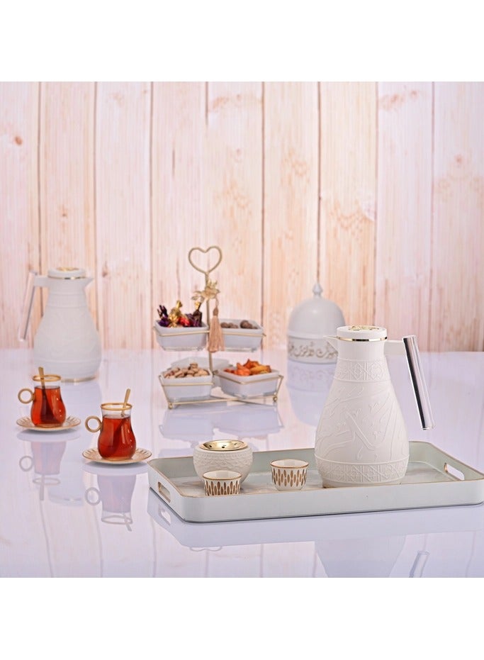 Alsaif Gallery Al Saif Gallery Karam thermos set, 1/0.65 litre, Islamic pattern, thermal glass inner shell, plastic outer shell - white - Image 1