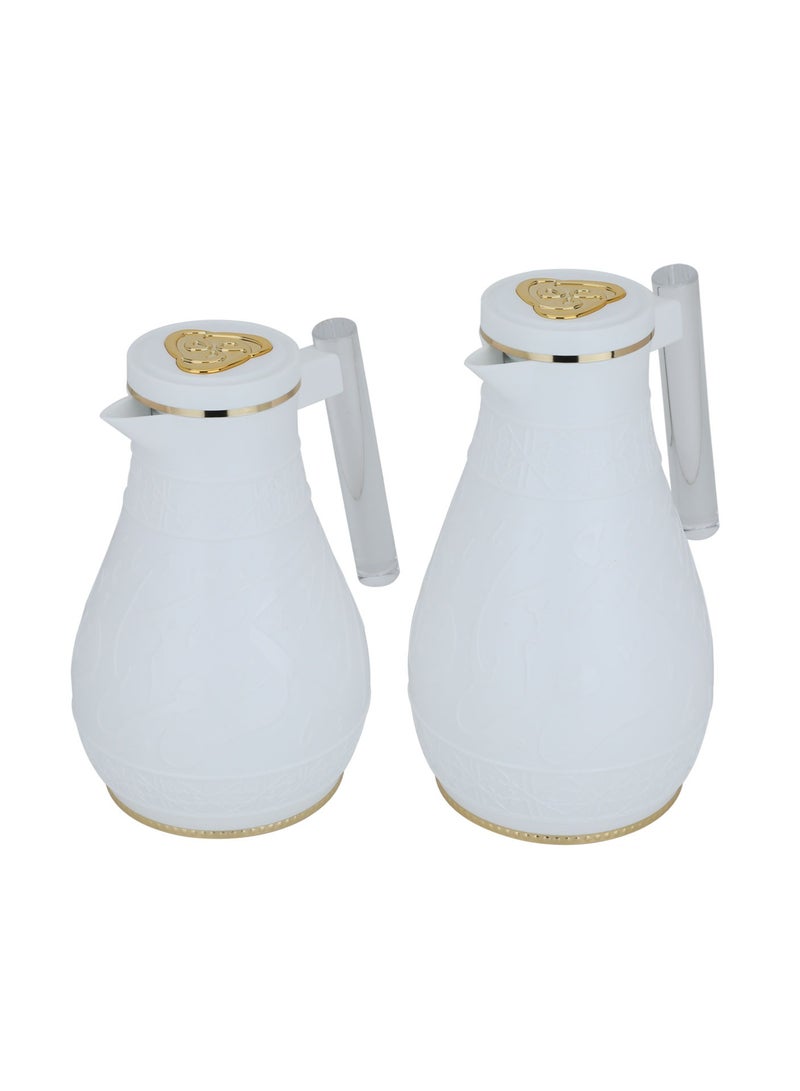 Alsaif Gallery Al Saif Gallery Karam thermos set, 1/0.65 litre, Islamic pattern, thermal glass inner shell, plastic outer shell - white - Image 3