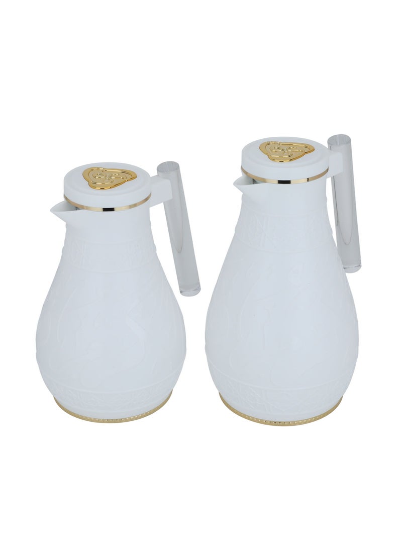 Alsaif Gallery A Set Of White Thermos Islamic Engraving Acrylic Handle Two Piece  - Image 2