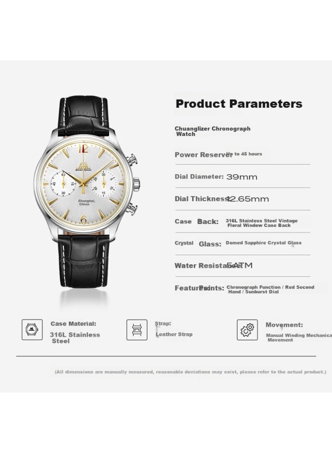 Shanghai Men's Watch Tribute Series Sun Moon Stars Chronograph Leather Strap Manual Mechanical Watch S5003 - Image 3
