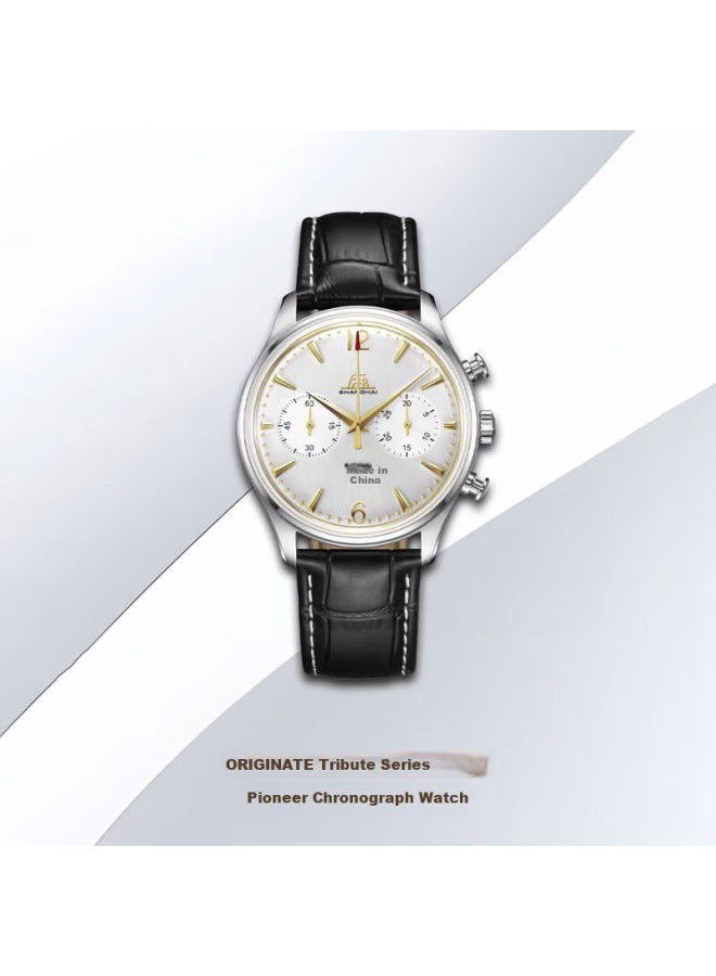Shanghai Men's Watch Tribute Series Sun Moon Stars Chronograph Leather Strap Manual Mechanical Watch S5003 - Image 1