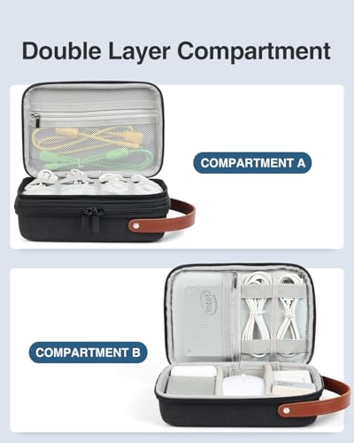 Luxtude Charger Organizer Travel Case Double Layer Electronics Organizers Hard Shell Zipper Case for Electronics Travel Essentials Black External Size 85 x 59 x 31 Inch - Image 3
