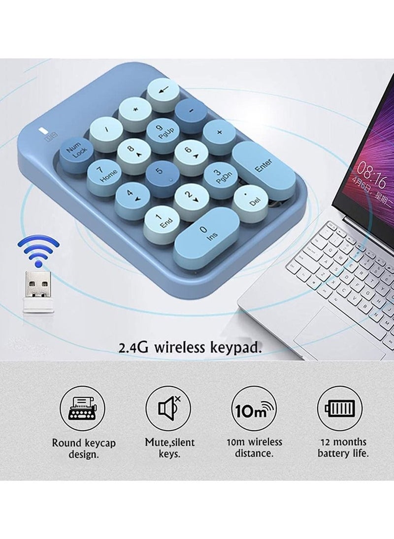 SYOSI - لوحة أرقام لاسلكية، لوحة مفاتيح رقمية لاسلكية 2.4 جيجا هرتز، أغطية مفاتيح دائرية على الطراز القديم، لوحة أرقام محمولة مكونة من 18 مفتاحًا، مناسبة لجهاز استقبال USB لأجهزة الكمبيوتر المحمولة، والكمبيوتر الدفتري، وSurface، وMac، وPad-Blue - Image 1