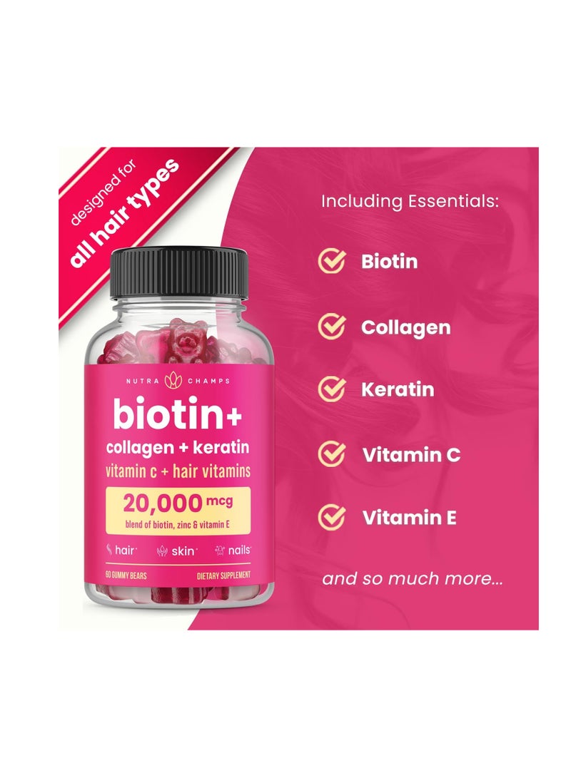 NutraChamps Hair Skin & Nails Gummies with Biotin | Premium Hair Growth Vitamins with Keratin & Collagen Gummies for Nail Growth | Biotin Gummies with Essential Hair & Nails Vitamins for Women & Men - Image 3