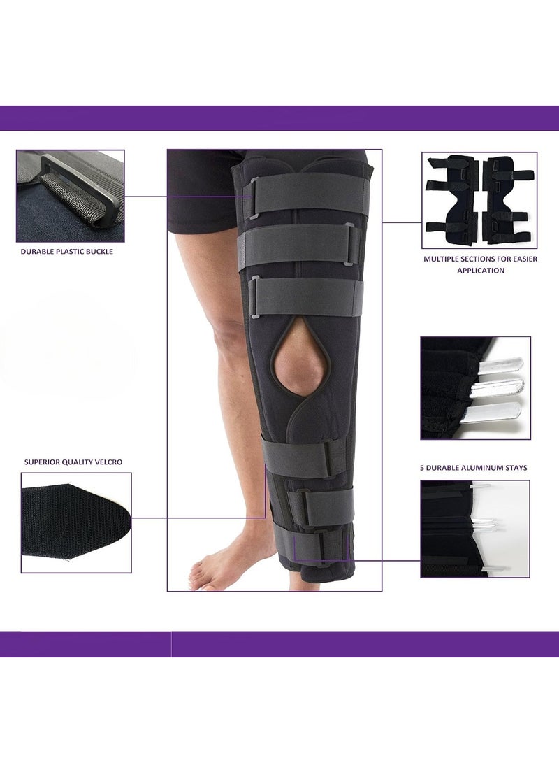 Professional Tri-Panel Knee Stabilizer Brace - Strong Post-Surgery Support - 18-Inch Length with 5 Adjustable Straps - Universal Size for Right & Left Leg - Black - Image 2