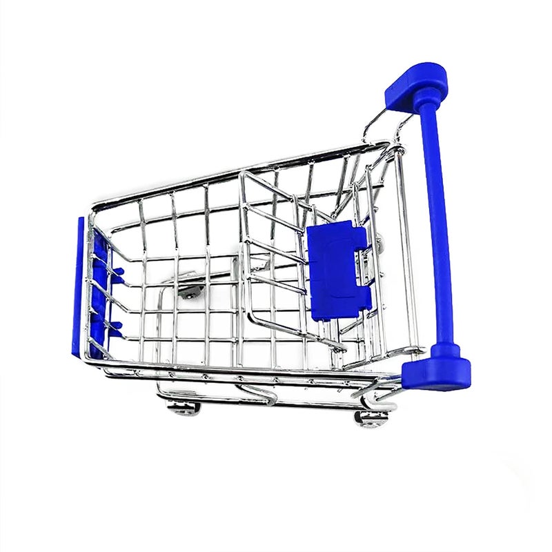 yueton Mini Shopping Cart Supermarket Handcart Shopping Utility Cart Mode Storage Toy Desk Accessory and Decoration (Stainless Steel Blue) - Image 2