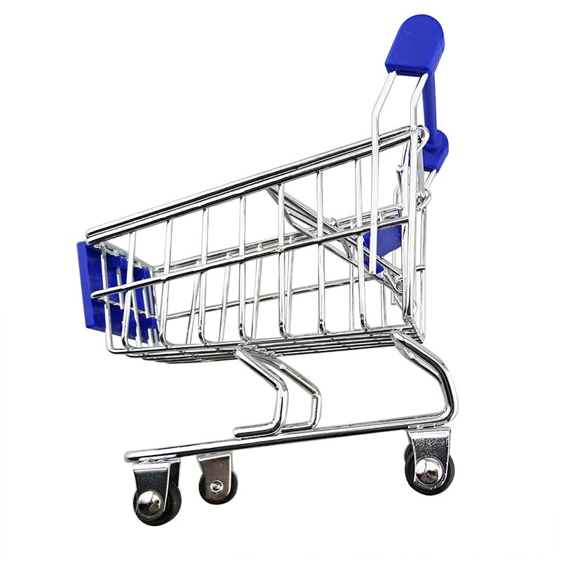 yueton Mini Shopping Cart Supermarket Handcart Shopping Utility Cart Mode Storage Toy Desk Accessory and Decoration (Stainless Steel Blue) - Image 5