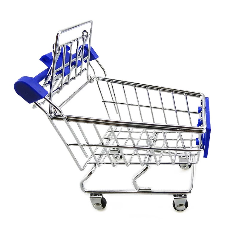 yueton Mini Shopping Cart Supermarket Handcart Shopping Utility Cart Mode Storage Toy Desk Accessory and Decoration (Stainless Steel Blue) - Image 4