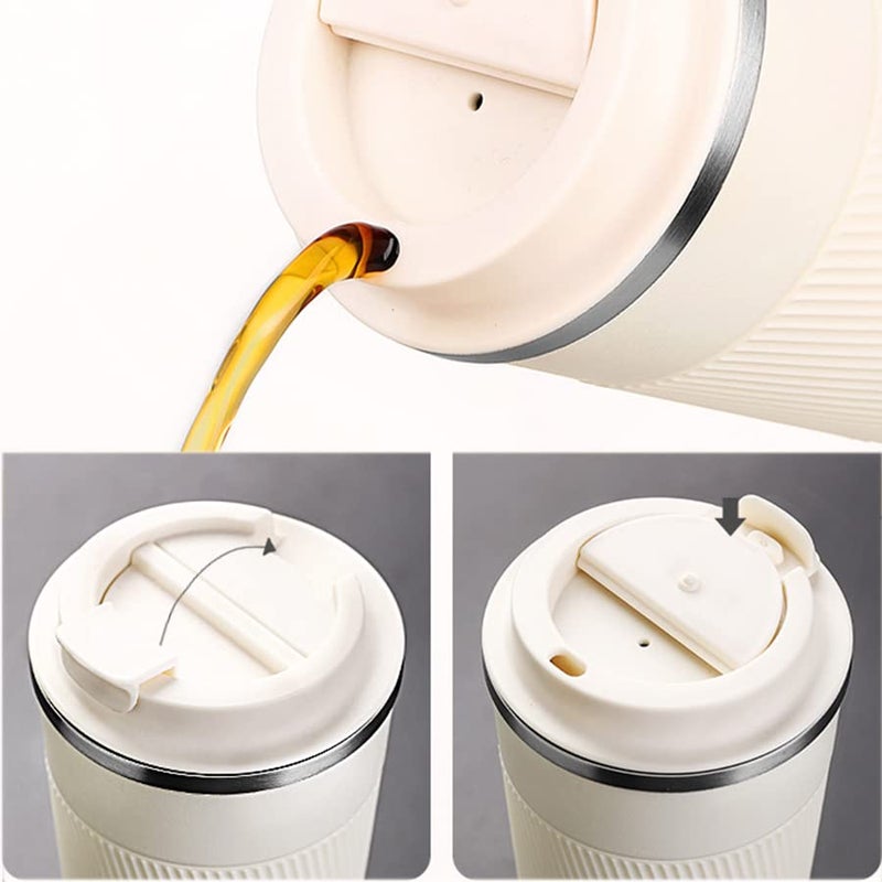 Wosta Insulated Travel Coffee Mug 2.0 | Double Wall Vacuum Stainless Steel Fat-Bottomed Coffee Cup Tumbler with Spill Proof Flip Lid for Hot and Ice Beverages (White Color, 510 Ml) - Image 4