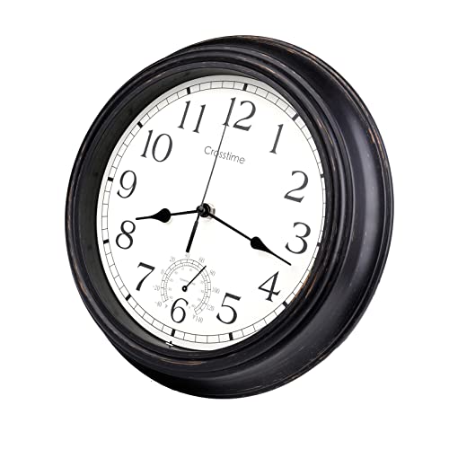 12 Inch Retro Indoor Outdoor Clocks Waterproof with Thermometer Easy to Read Silent Quality Quartz Vintage Bathroom Clock Battery Operated for PatioHomeGarden Decor Bronze