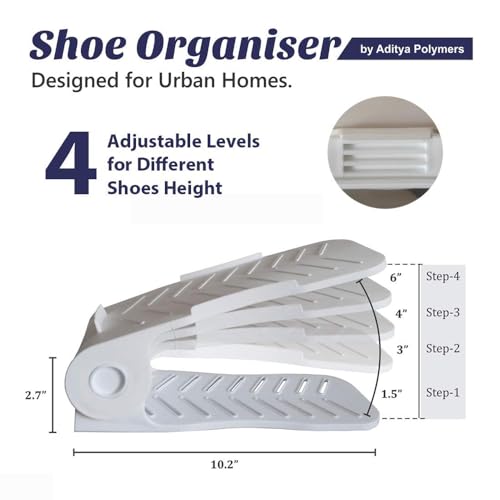 Aditya polymers 12 Pc. Height Adjustable Shoe Organizers/Organiser/Shoe Shelf/Rack/Slots/Space Saver/Double Deck/Layer/Storage Cum Organizer-Black&White Combo 12 Pcs. Plastic,27x10.5x7.5 CM - Image 3