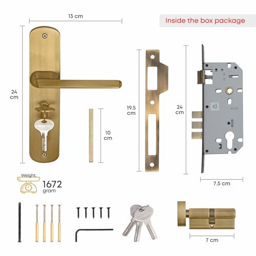 LAPO Mortise Door Lock Set – Heavy Duty Main Door Lock with Keys, 60mm Cylinder, 45x45 mm Lockbody, Handle Lock for Home, Office, Bedroom, Hotel (Antique Finish, 3 Years Warranty) Cy-156 - Image 5