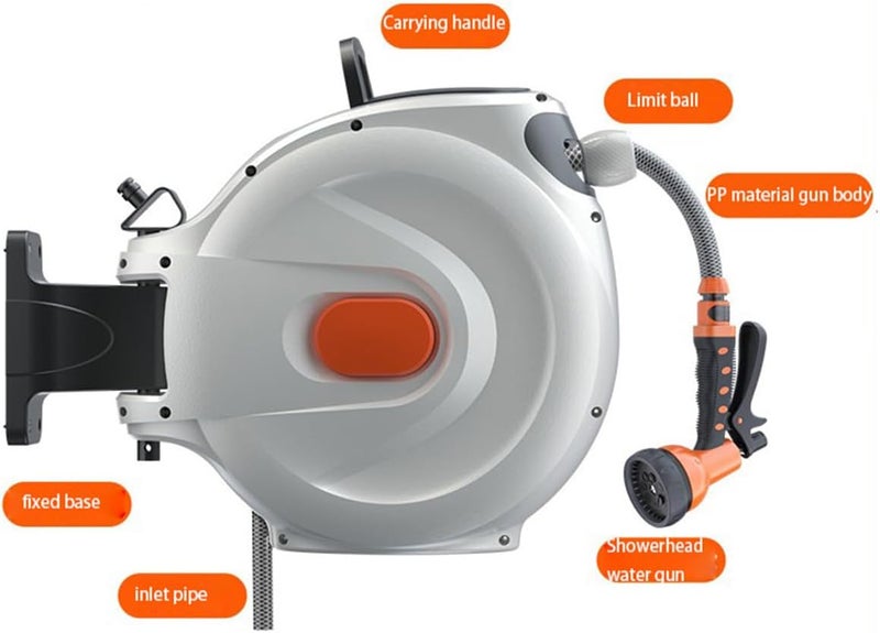 HotsUAE Household Retractable Garden Hose Reel, Wall Mounted 180 ° Rotatable Water Hose, 20m Water Hose Reel with Multifunctional Garden Water Gun and High-Pressure Water Gun (20m) - Image 5