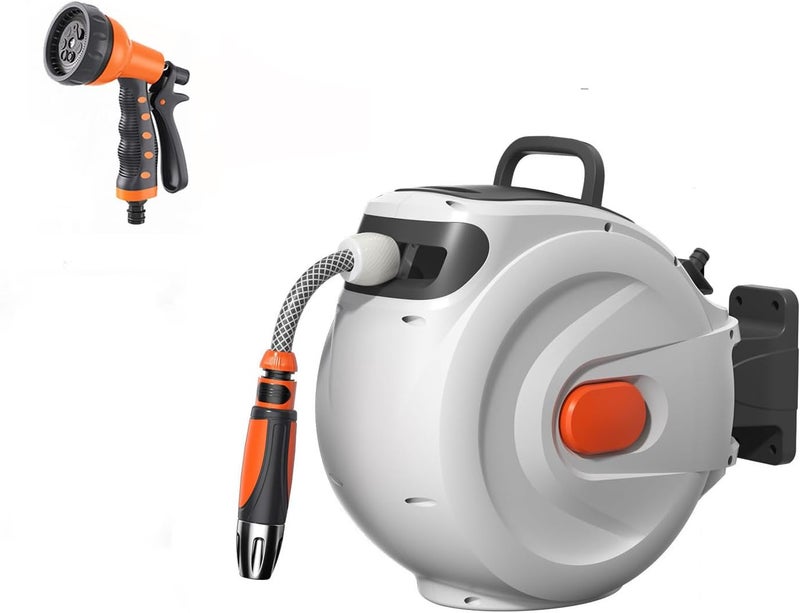 HotsUAE Household Retractable Garden Hose Reel, Wall Mounted 180 ° Rotatable Water Hose, 20m Water Hose Reel with Multifunctional Garden Water Gun and High-Pressure Water Gun (20m) - Image 1